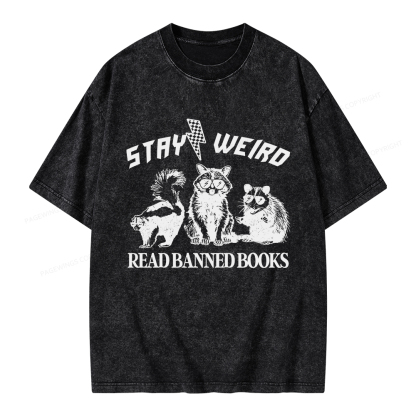 Pagewings Stay Weird Read Banned Books Unisex Washed T-shirt