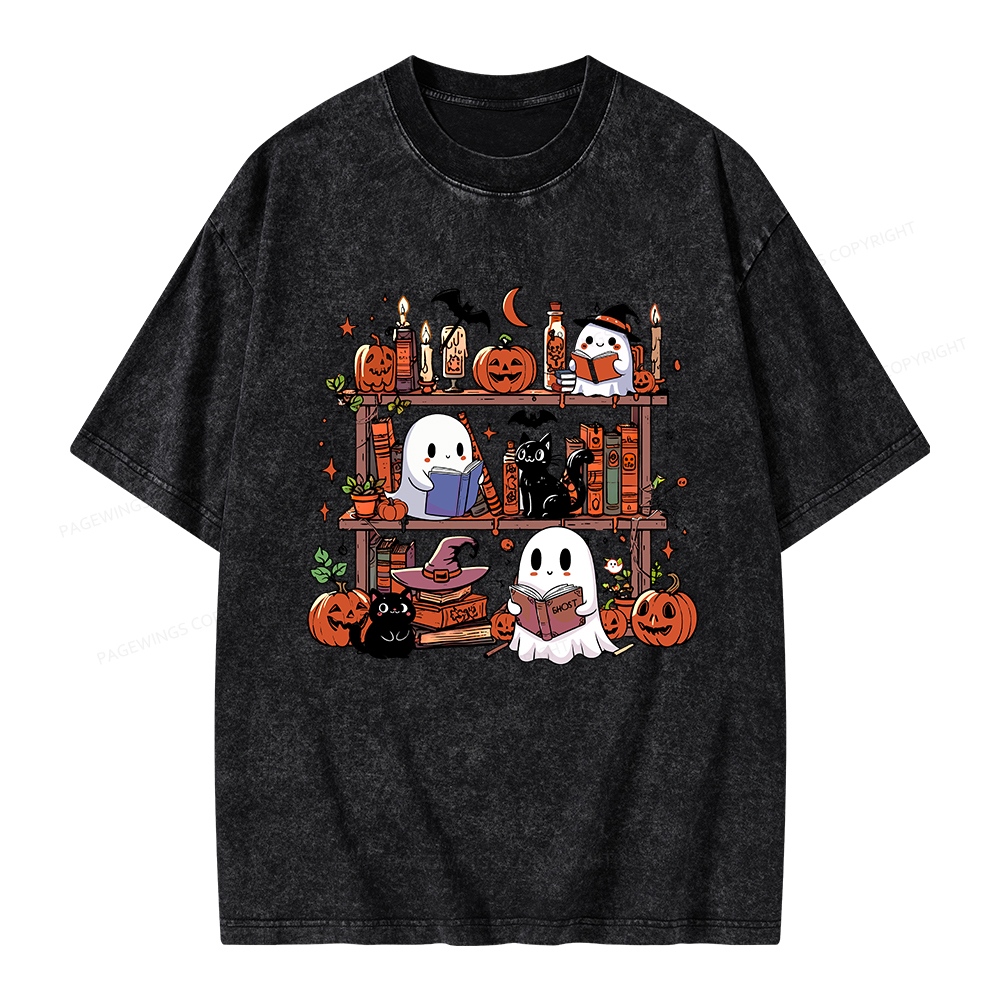 Pagewings Halloween Library Unisex Washed T-shirt