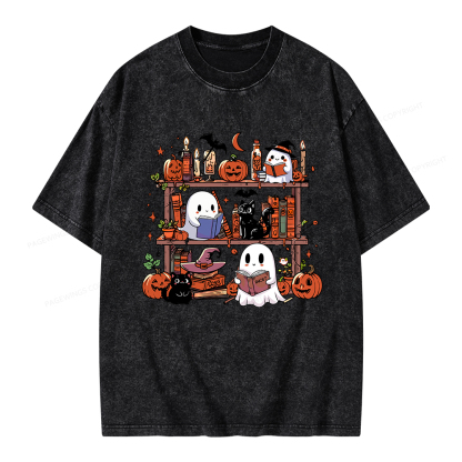 Pagewings Halloween Library Unisex Washed T-shirt