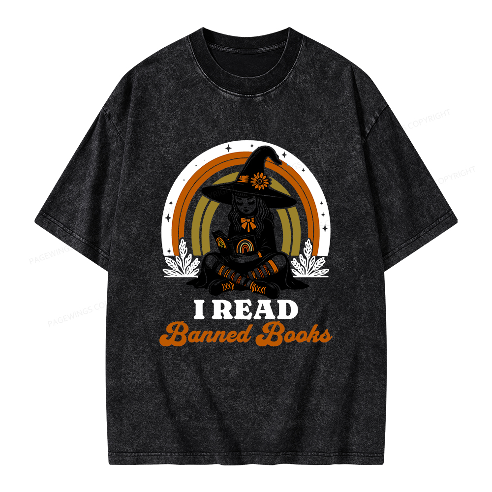 Pagewings I Read Banned Books Unisex Washed T-shirt