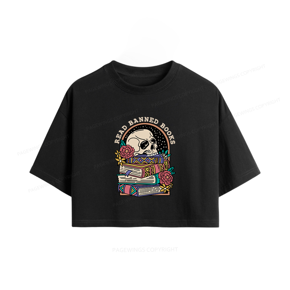 Pagewings Read Banned Book Floral Women Crop Tops