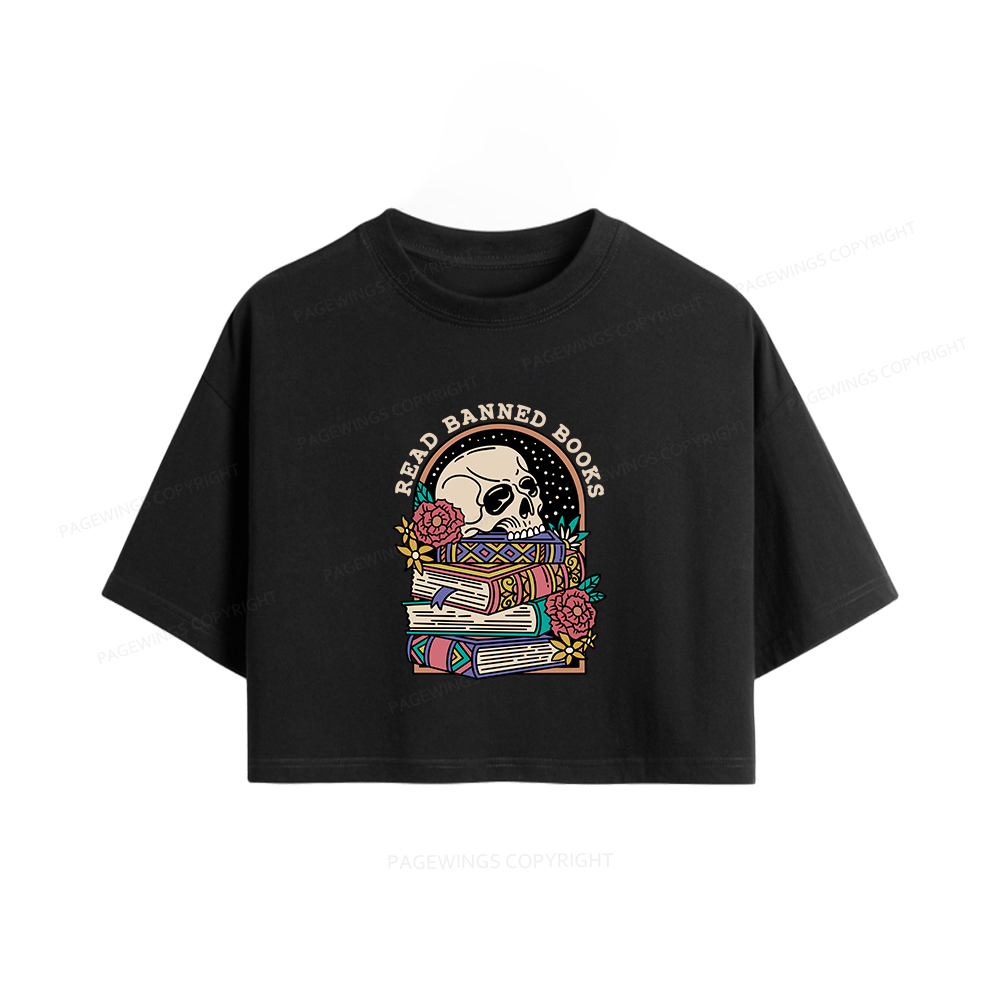 Pagewings Read Banned Book Floral Women Crop Tops