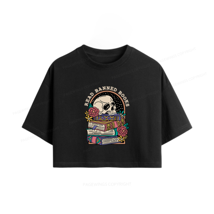 Pagewings Read Banned Book Floral Women Crop Tops