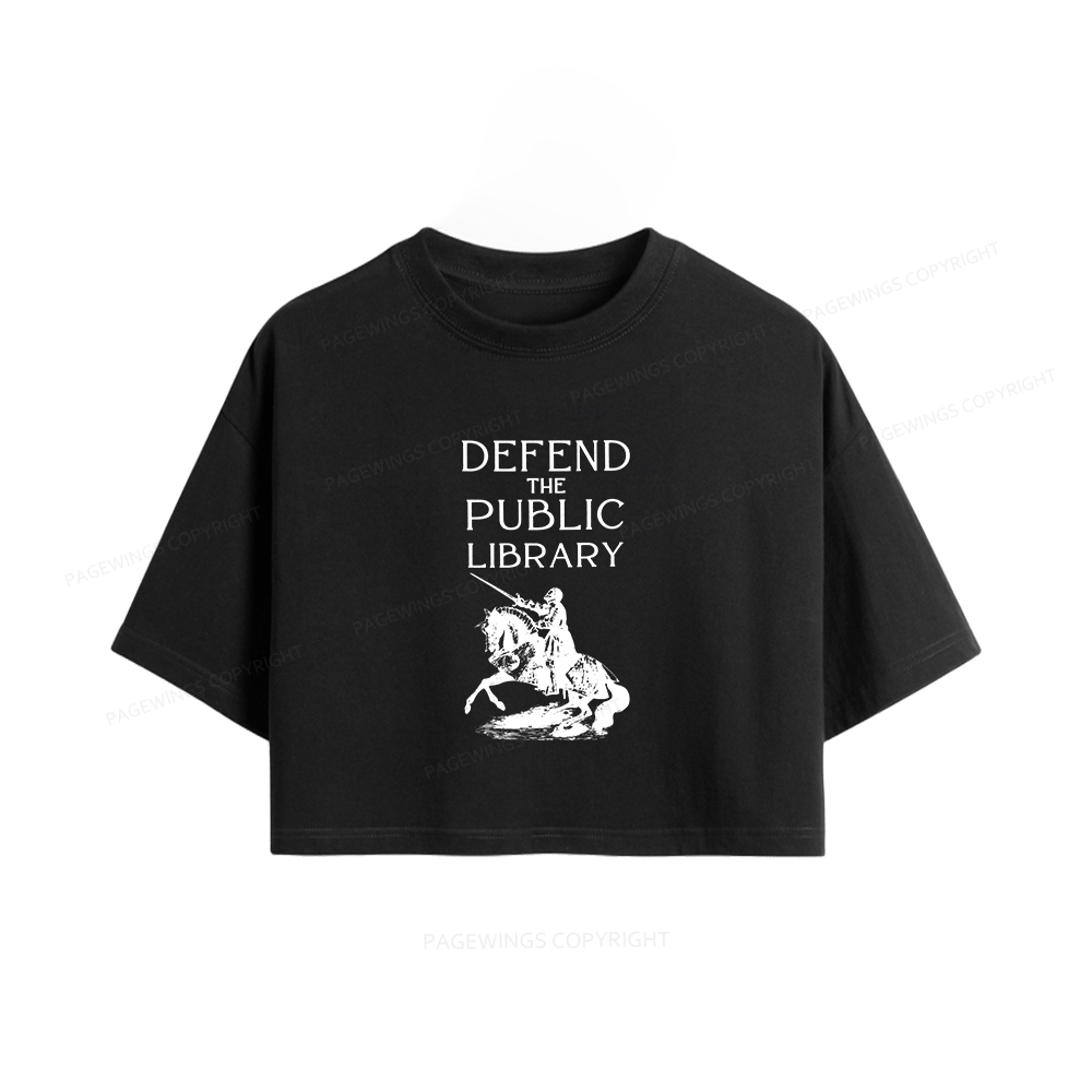 Pagewings Defend The Public Library Women Crop Tops