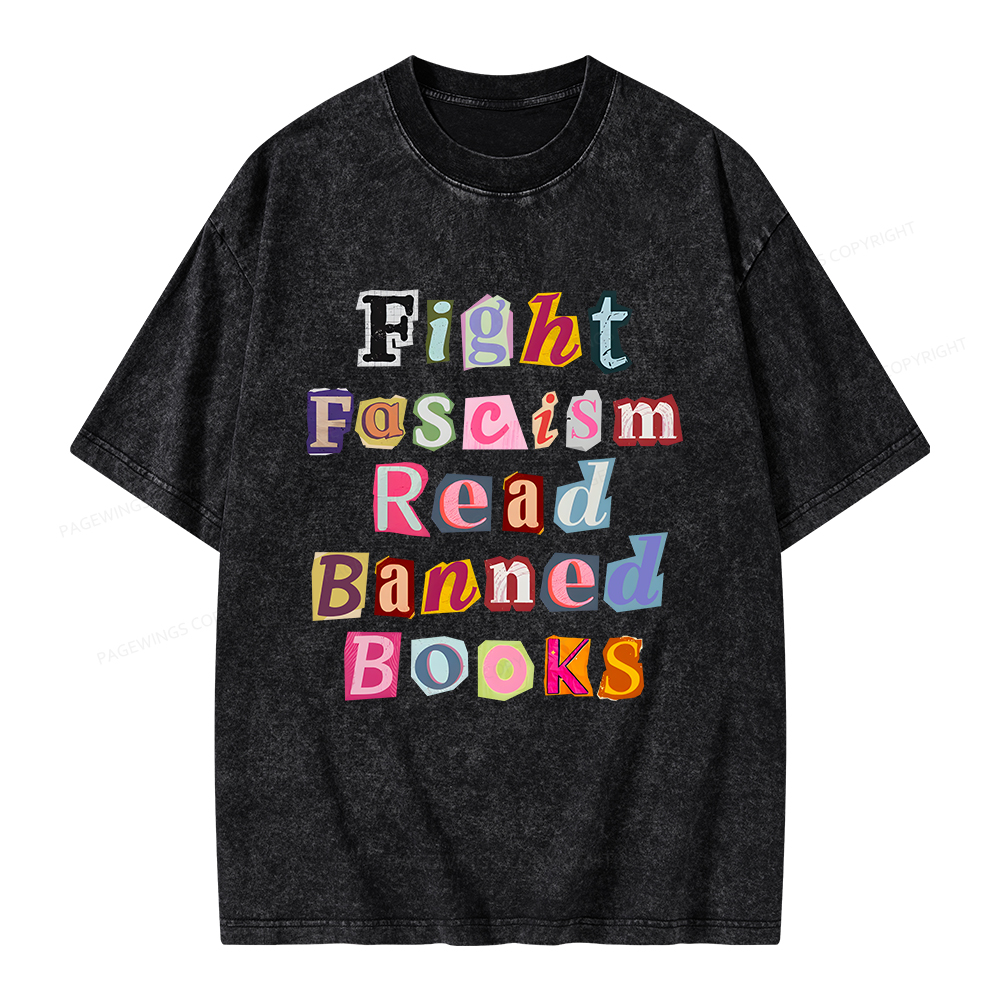 Pagewings Fight Fascism Read Books Unisex Washed T-shirt