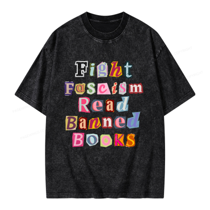 Pagewings Fight Fascism Read Books Unisex Washed T-shirt