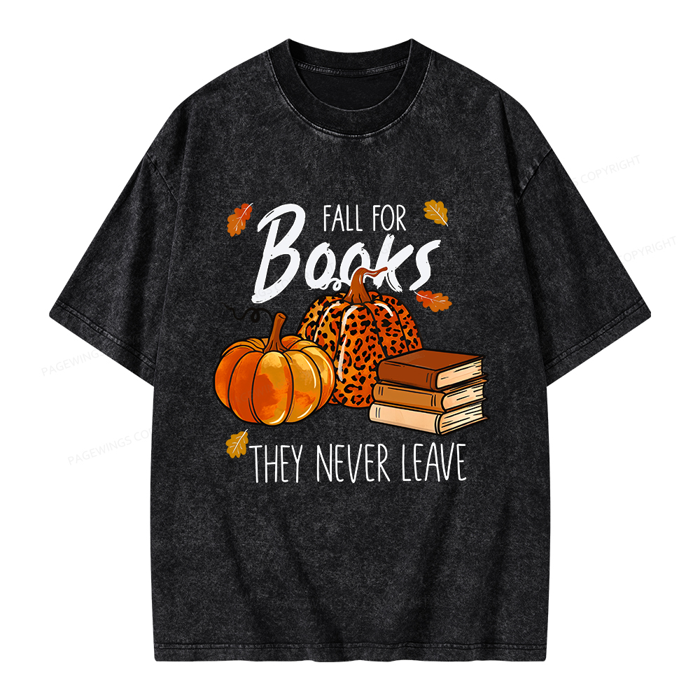 Pagewings Fall For Books He Never Leaves Unisex Washed T-shirt