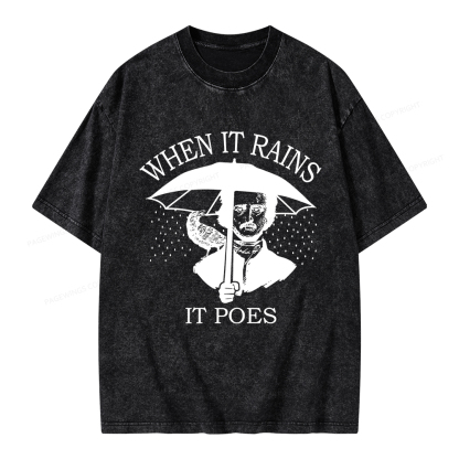 Pagewings When It Rains It Poes Unisex Washed T-shirt