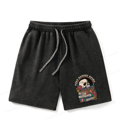 Pagewings Read Banned Book Floral  Unisex Washed Shorts