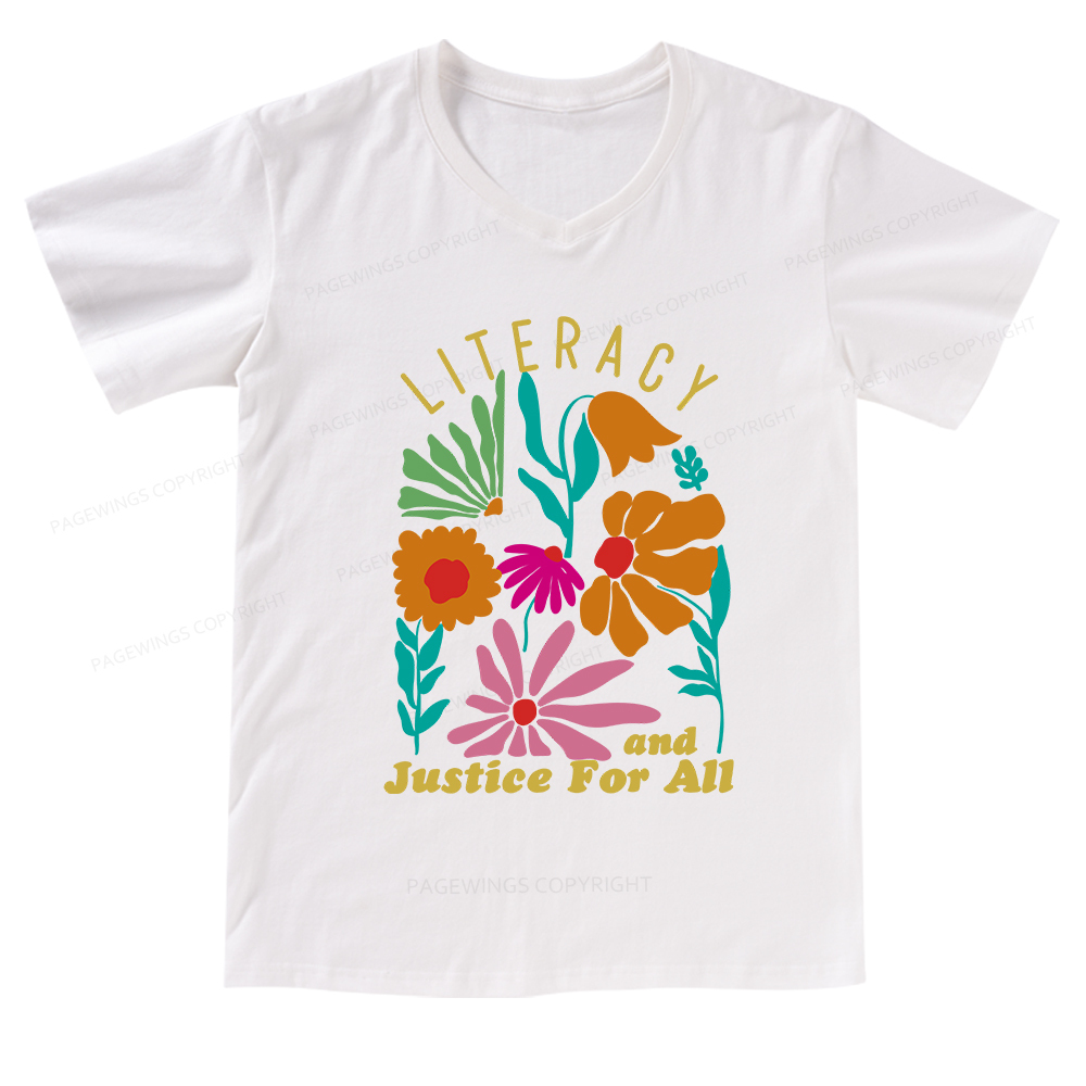 Pagewings Literacy And Justice V-neck T-shirt
