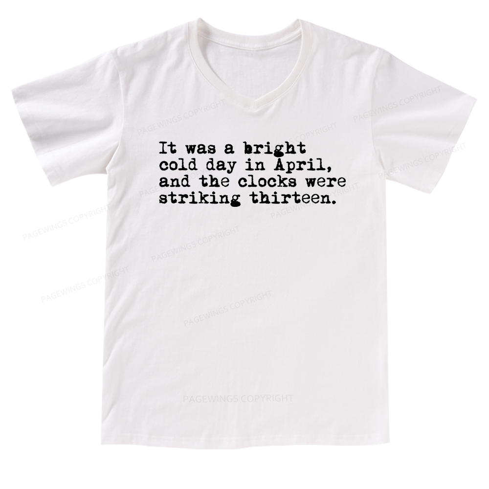 Pagewings Orwell It Was A Bright Cold Day In April  V-neck T-shirt