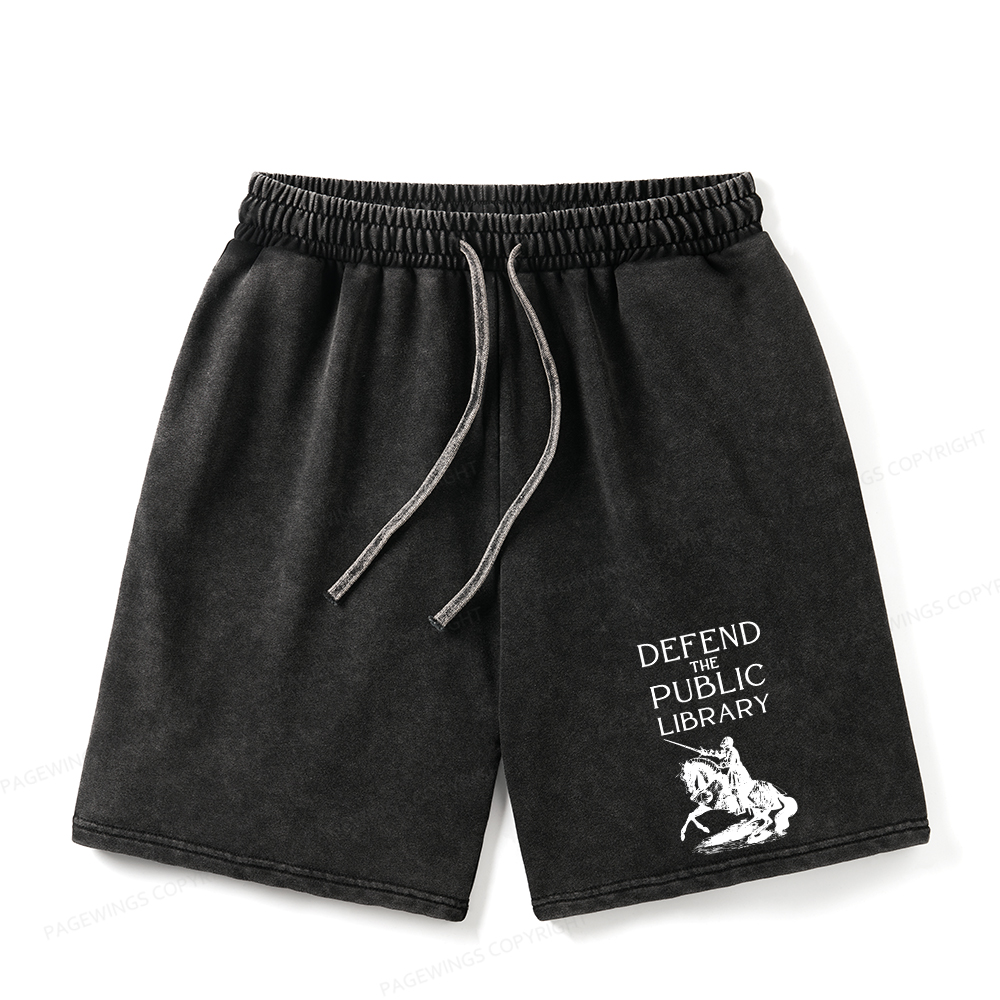 Pagewings Defend The Public Library Unisex Washed Shorts