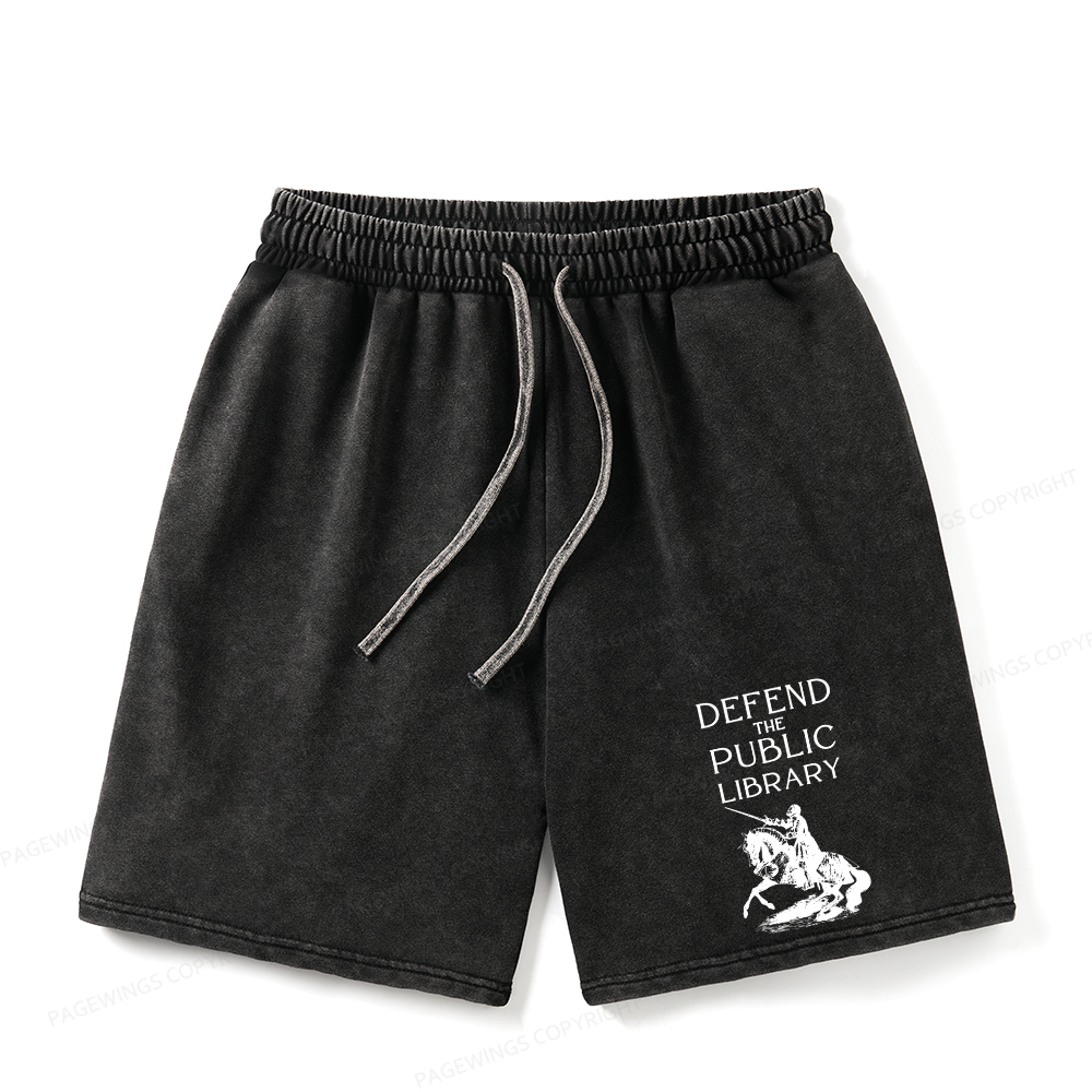 Pagewings Defend The Public Library Unisex Washed Shorts