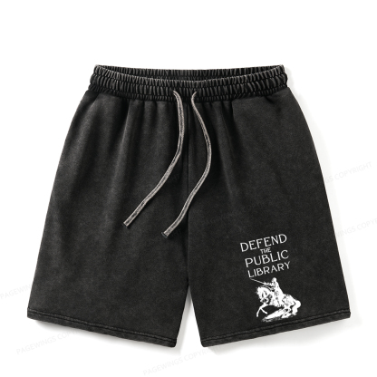 Pagewings Defend The Public Library Unisex Washed Shorts