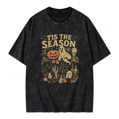 Pagewings Tis The Season Halloween Unisex Washed T-shirt