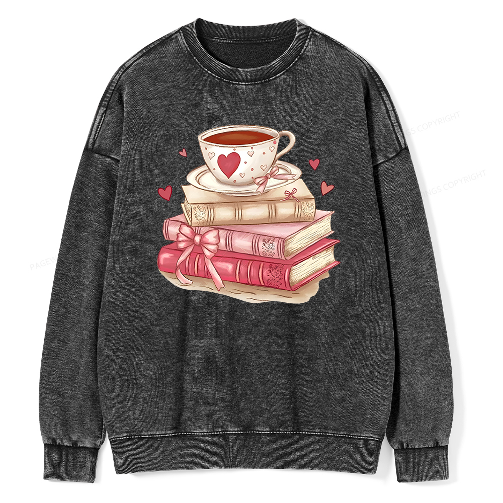 Pagewin Book Lover Valentine Sweatshirt Unisex Washed Sweatshirt