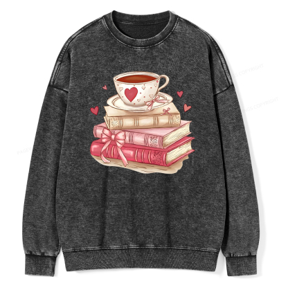 Pagewin Book Lover Valentine Sweatshirt Unisex Washed Sweatshirt