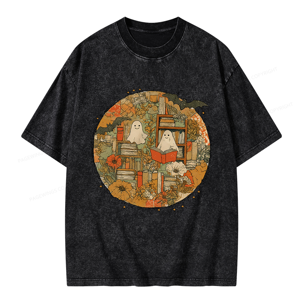 Pagewings Spooky boo Reading Unisex Washed T-shirt