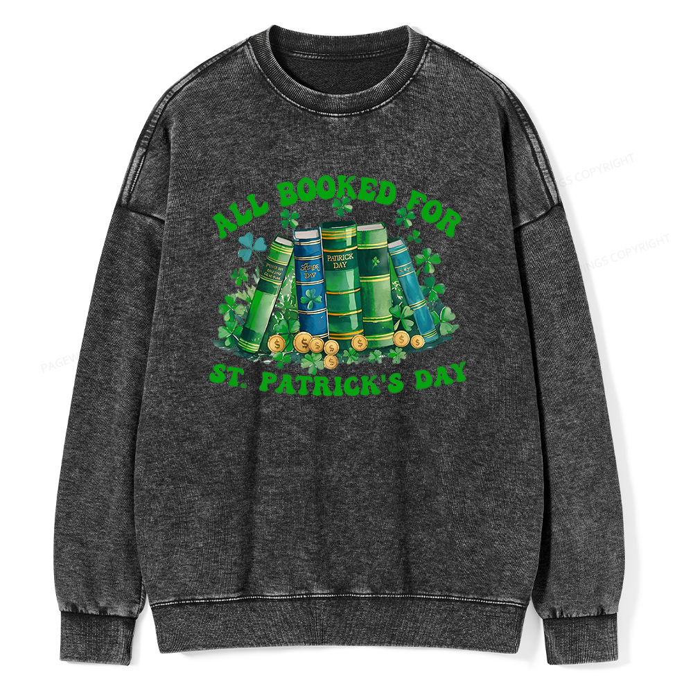 Pagewin Librarian Shirt, Shamrock Book Shirt Unisex Washed Sweatshirt