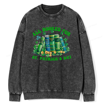 Pagewin Librarian Shirt, Shamrock Book Shirt Unisex Washed Sweatshirt