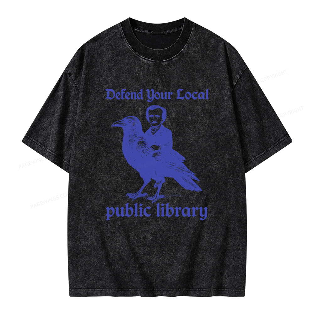 Pagewings Defend Your Local Public Library Unisex Washed T-shirt