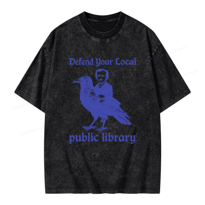 Pagewings Defend Your Local Public Library Unisex Washed T-shirt