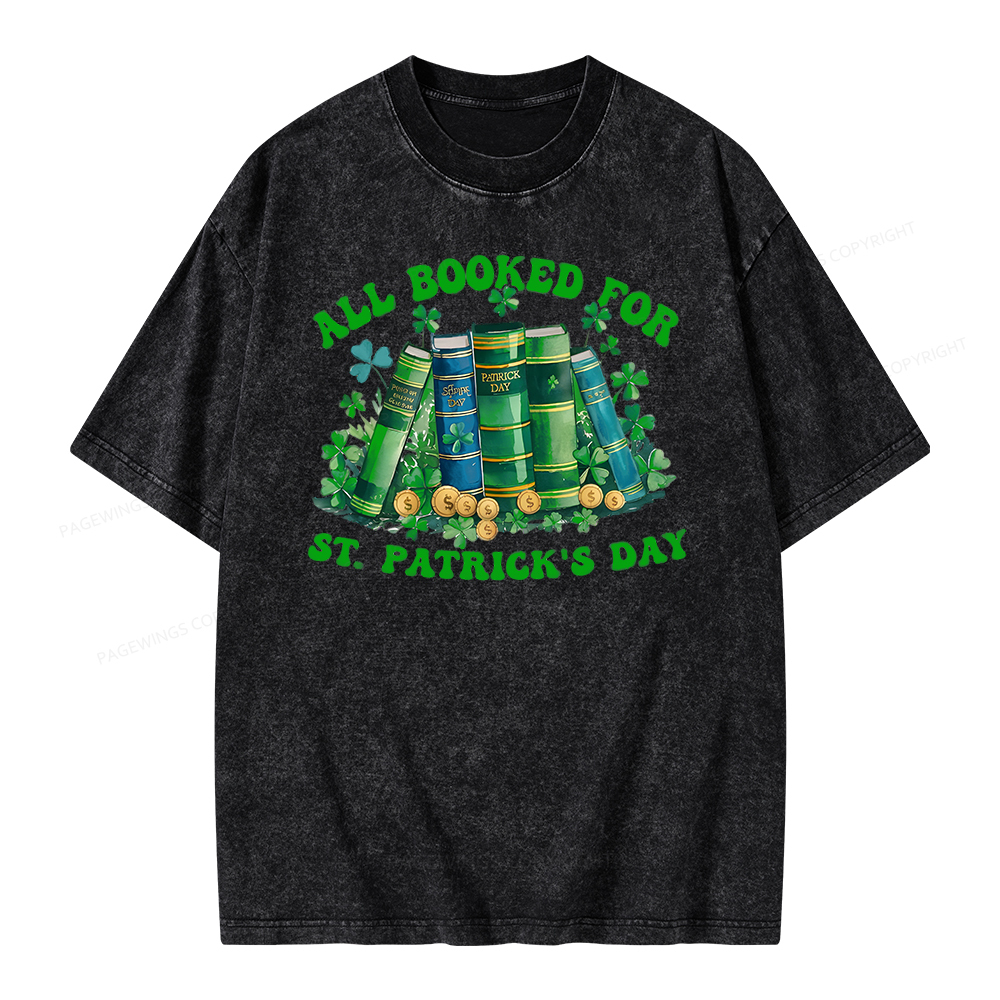Pagewing Librarian Shirt, Shamrock Book Shirt Unisex Washed T-shirt