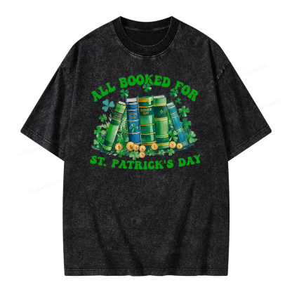 Pagewing Librarian Shirt, Shamrock Book Shirt Unisex Washed T-shirt