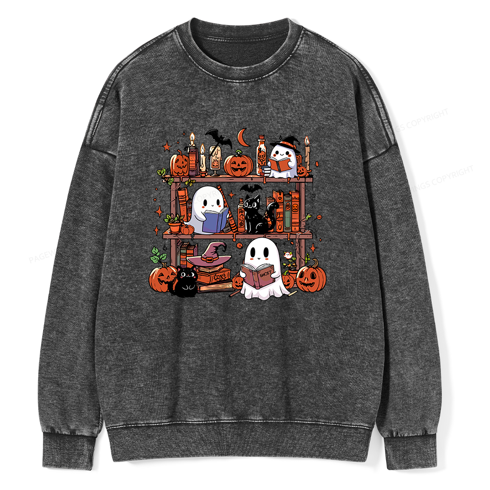 Pagewings Halloween Library Unisex Washed Sweatshirt