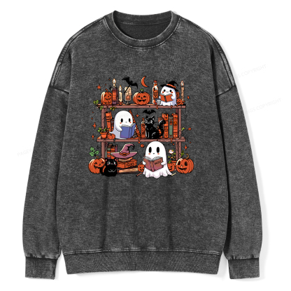Pagewings Halloween Library Unisex Washed Sweatshirt
