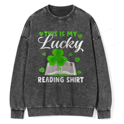 Pagewin Lucky Reading St Patricks Day Book Lover Unisex Washed Sweatshirt