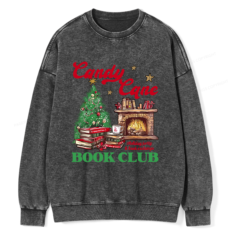Pagewings Candy Cane Christmas Book Club Unisex Washed Sweatshirt