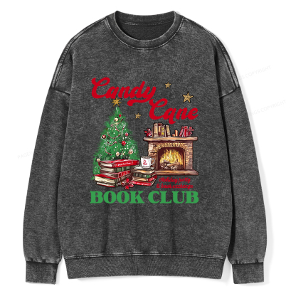 Pagewings Candy Cane Christmas Book Club Unisex Washed Sweatshirt