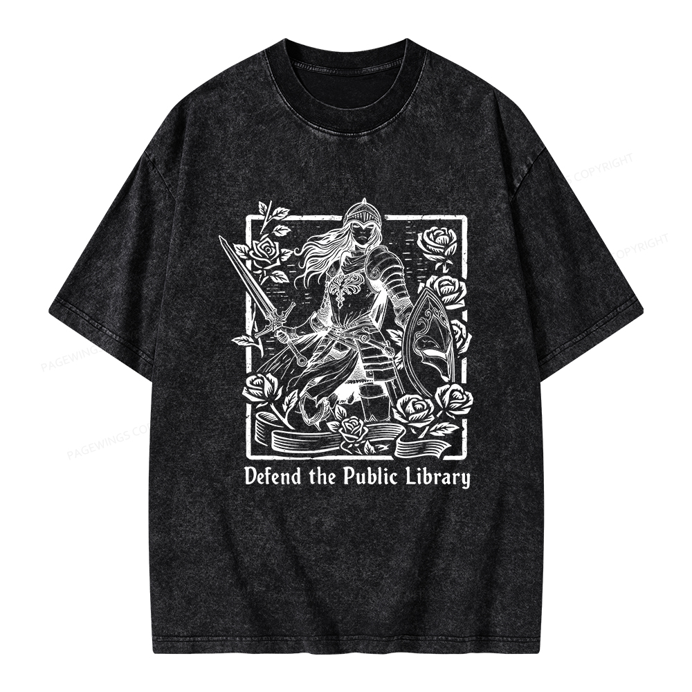 Pagewings Defend The Public Library Unisex Washed T-shirt