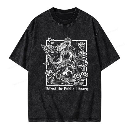 Pagewings Defend The Public Library Unisex Washed T-shirt