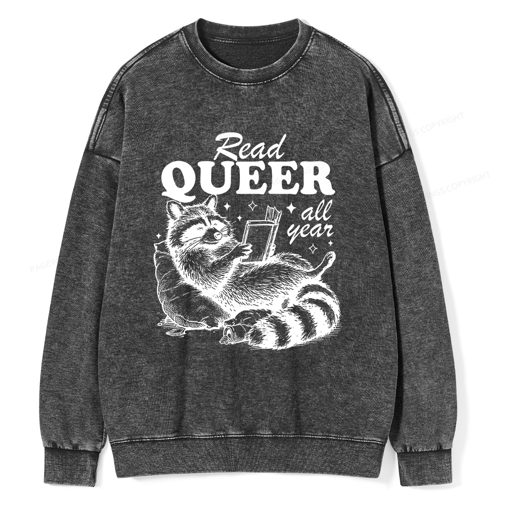 Pagewings Read Queer All Year Unisex Washed Sweatshirt