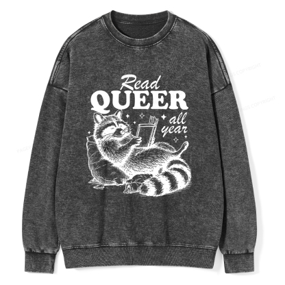 Pagewings Read Queer All Year Unisex Washed Sweatshirt