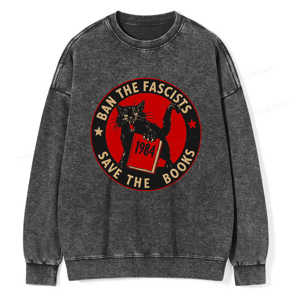 Pagewings Ban The Fascists Save The Books Unisex Washed Sweatshirt