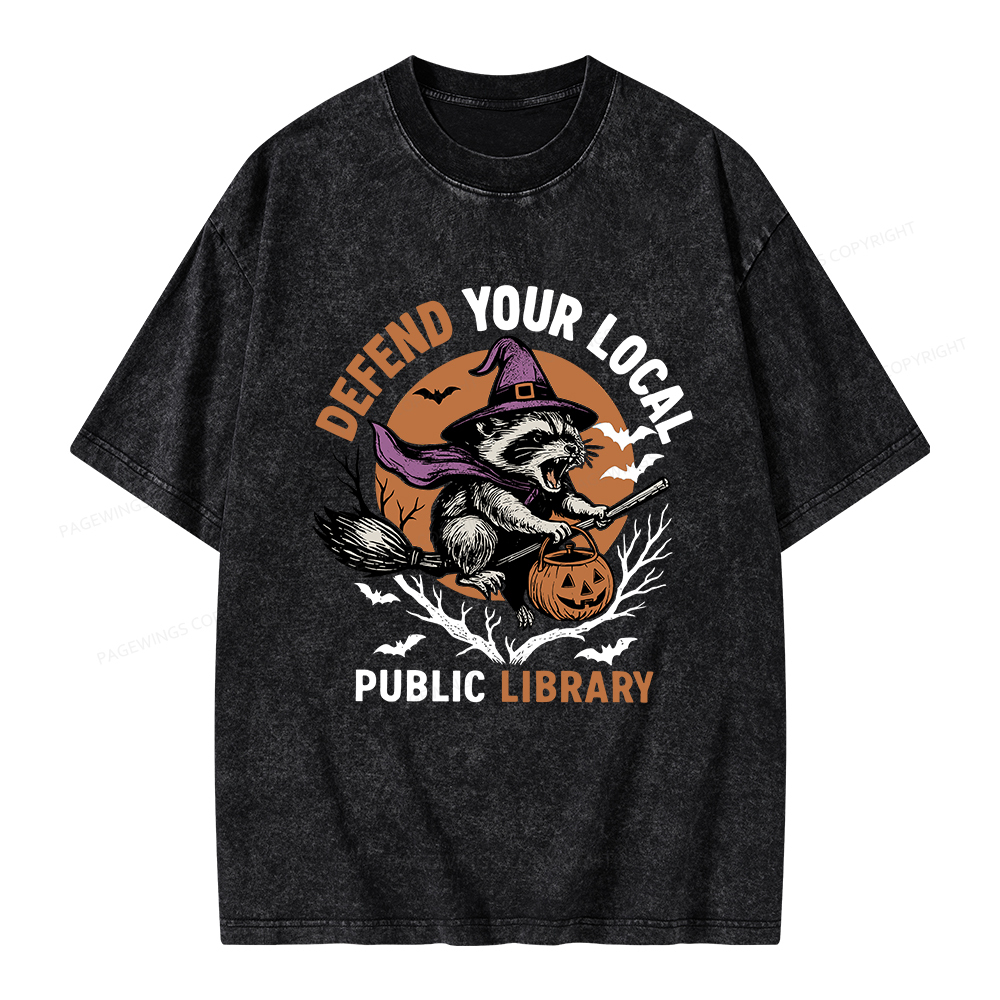 Pagewings Defend Your Local Public Library Unisex Washed T-shirt