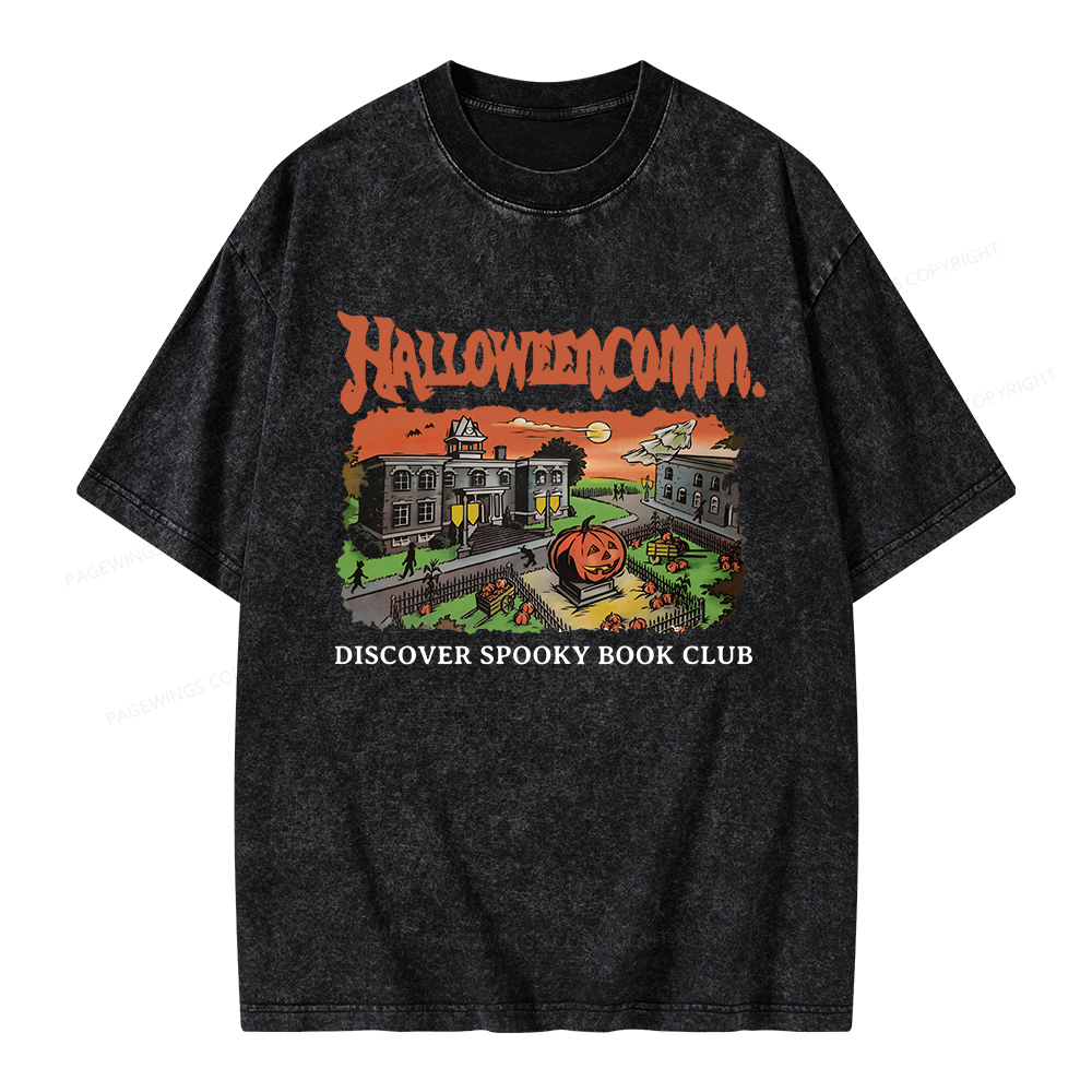 Pagewings HalloweenComm. Spooky Book Club Unisex Washed T-shirt