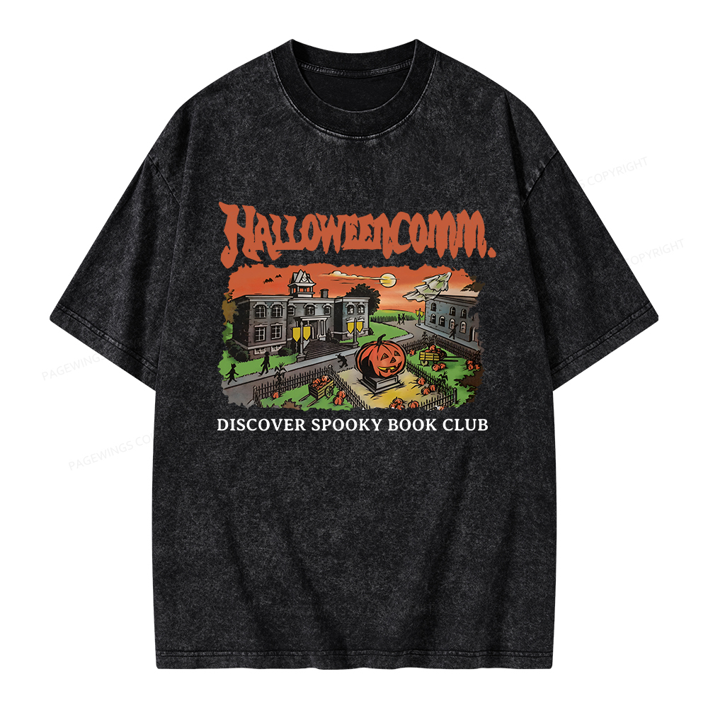 Pagewings HalloweenComm. Spooky Book Club Unisex Washed T-shirt