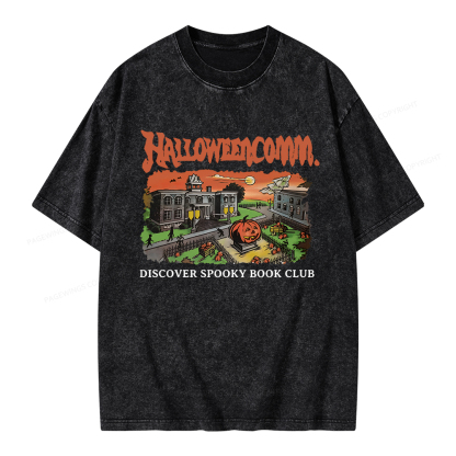 Pagewings HalloweenComm. Spooky Book Club Unisex Washed T-shirt
