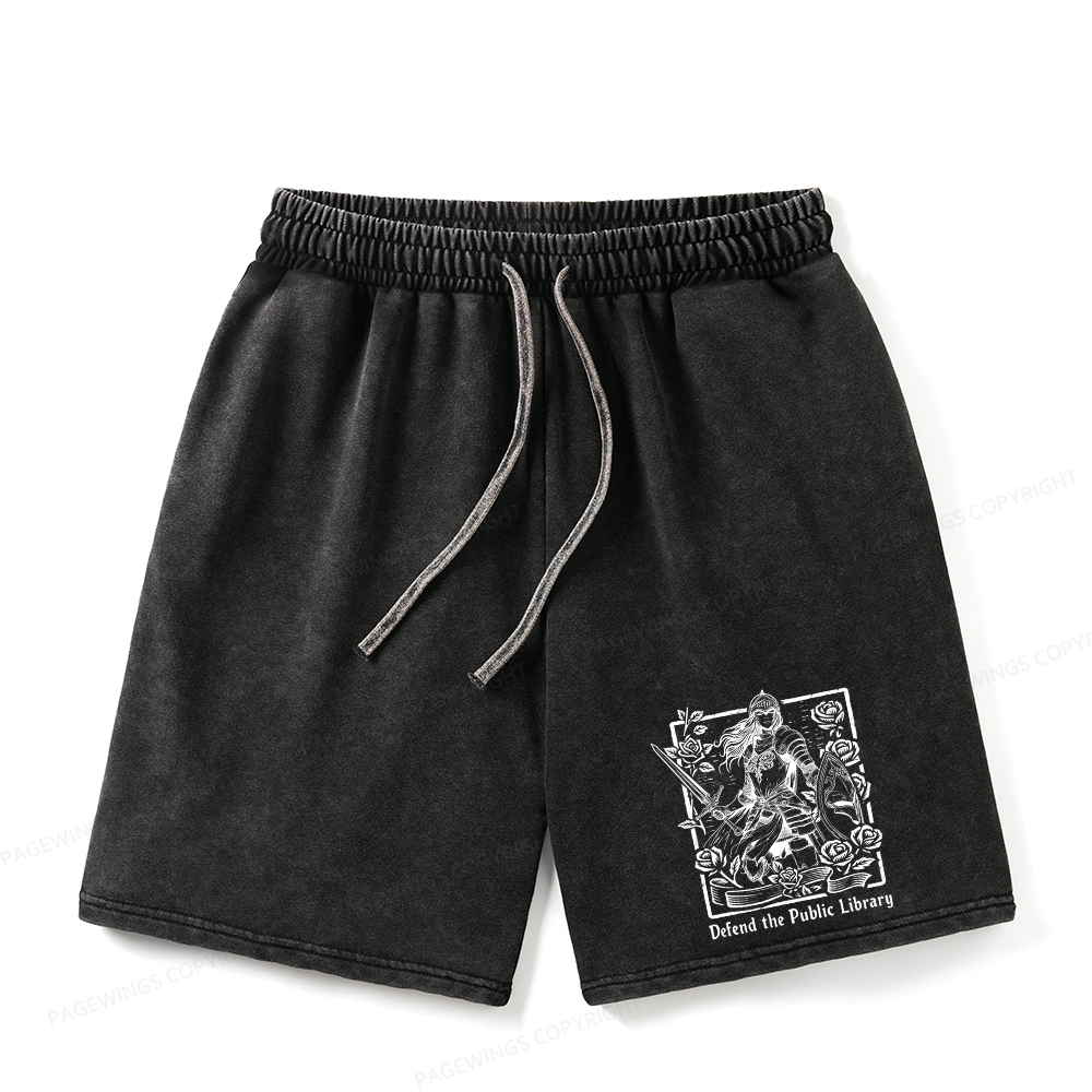 Pagewings Defend The Public Library Unisex Washed Shorts