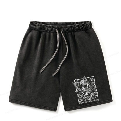Pagewings Defend The Public Library Unisex Washed Shorts