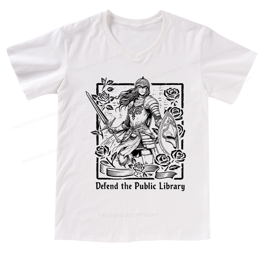 Pagewings Defend The Public Library V-neck T-shirt