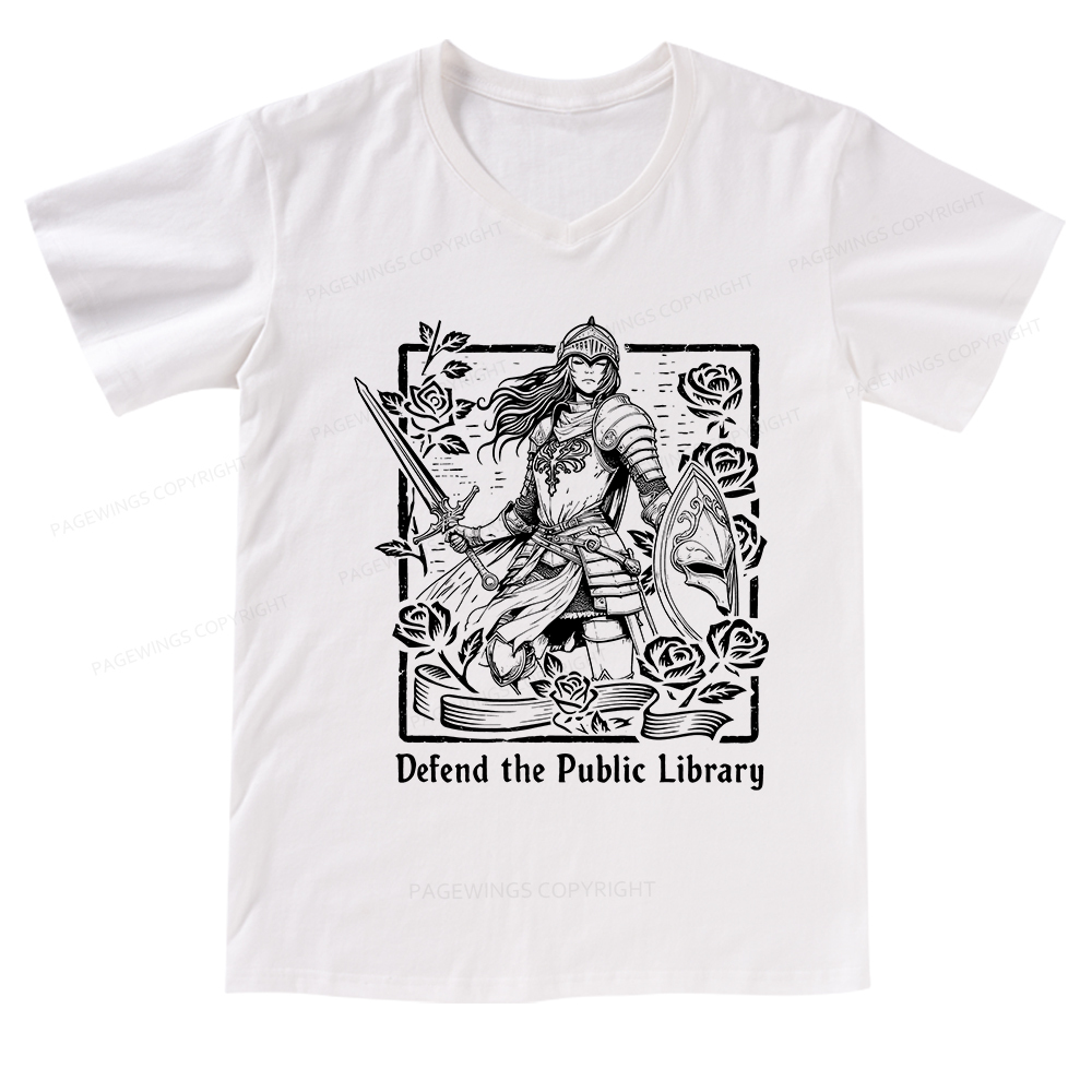 Pagewings Defend The Public Library V-neck T-shirt