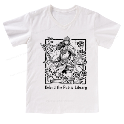 Pagewings Defend The Public Library V-neck T-shirt