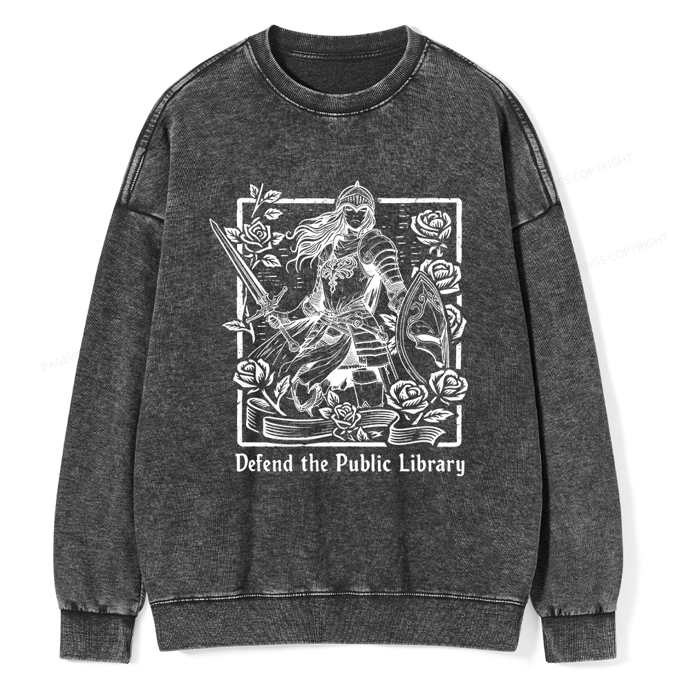 Pagewings Defend The Public Library Unisex Washed Sweatshirt