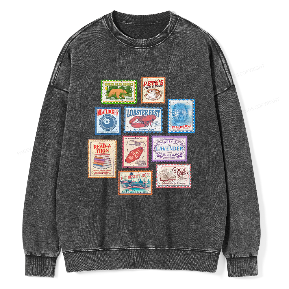 Pagewings Books Stamp Beach Read Unisex Washed Sweatshirt