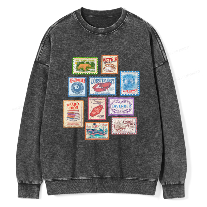Pagewings Books Stamp Beach Read Unisex Washed Sweatshirt